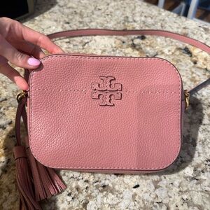 Tory Burch Rose Pink Pebbled Leather Crossbody Camera Bag